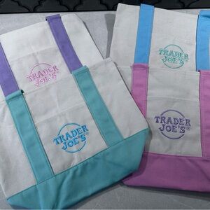 Mini Trader Joe’s Canvas Tote Bag - Purple, Mint, Blue, & Pink